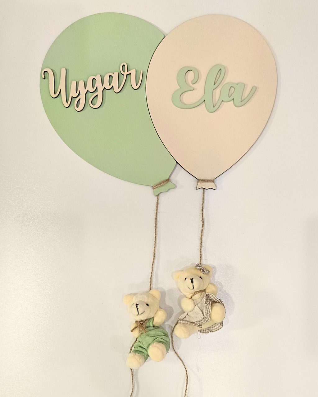 Personalized Twin Baby Balloon Wall Decor | Custom Names | Matching Teddy Bears | Gender Neutral or Boy & Girl | Handmade Nursery Gift (Kopya)