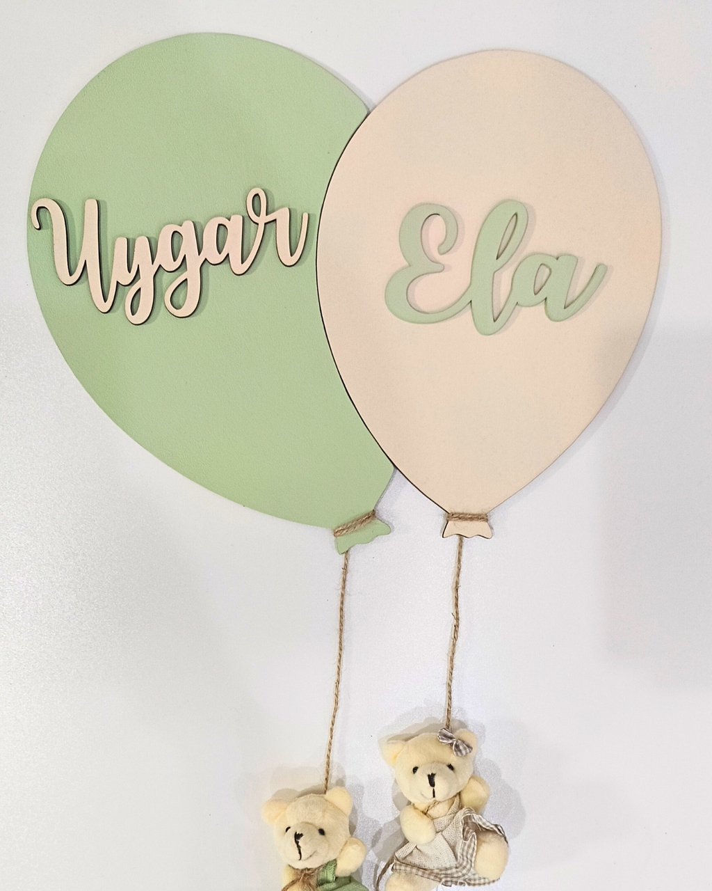 Personalized Twin Baby Balloon Wall Decor | Custom Names | Matching Teddy Bears | Gender Neutral or Boy & Girl | Handmade Nursery Gift (Kopya)