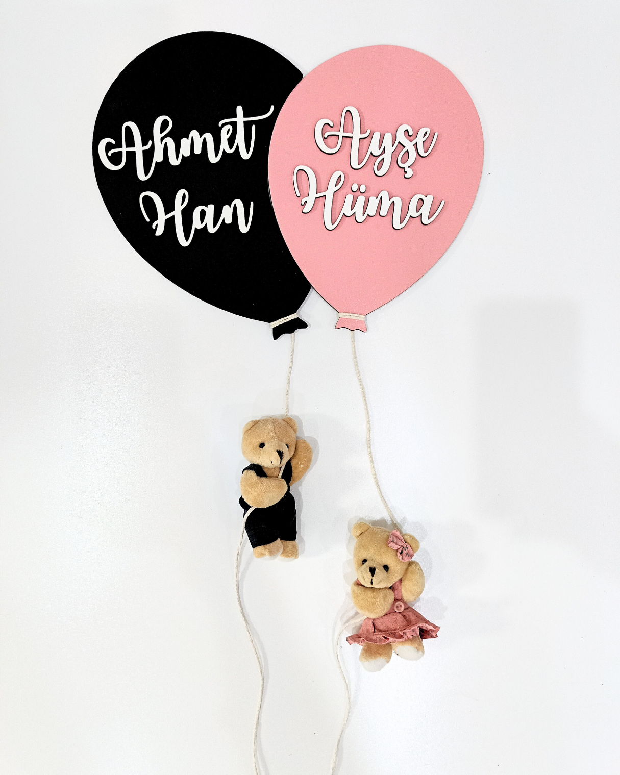 Personalized Twin Baby Balloon Wall Decor | Custom Names | Matching Teddy Bears | Gender Neutral or Boy & Girl | Handmade Nursery Gift